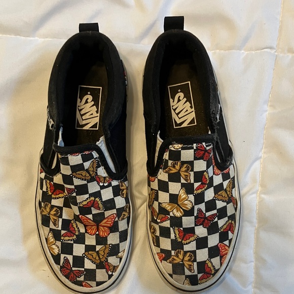 Vans Kids Slip-On Sneakers - Black, White, and Multicolor Butterfly - Picture 7 of 9